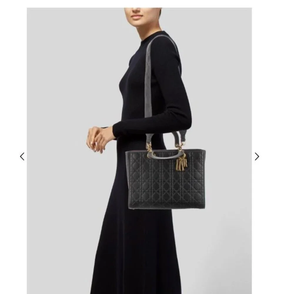 Christian Dior Large Cannage Soft Lady Dior Bag - Black Leather